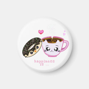 Kawaii Pink Tasse Kaffee und Donut   Glück ist Magnet