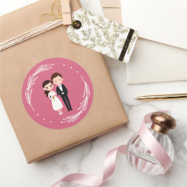 Kawaii Pink Thema Chibi Couple Wedding Runder Aufkleber