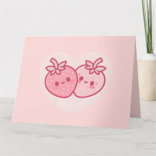 Kawaii Pink Valentines Erdbeeren Karte