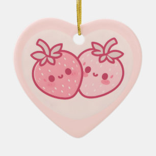 Kawaii Pink Valentines Erdbeeren Keramik Ornament