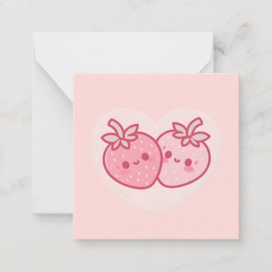 Kawaii Pink Valentines Erdbeeren Mitteilungskarte (Vorderseite)