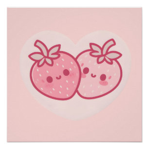 Kawaii Pink Valentines Erdbeeren Poster