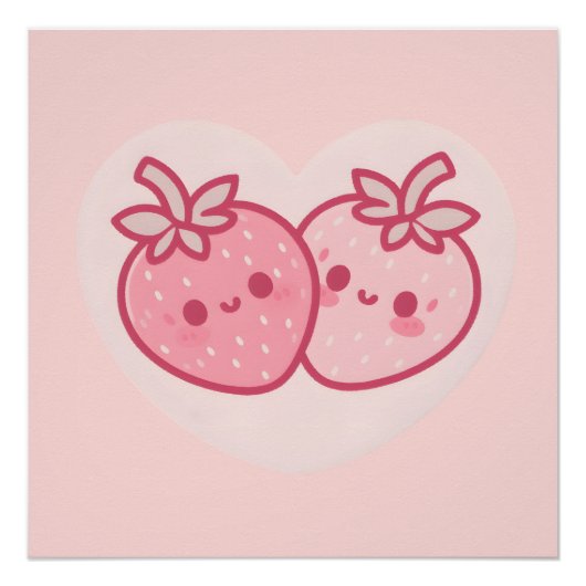 Kawaii Pink Valentines Erdbeeren Poster (Vorderseite)