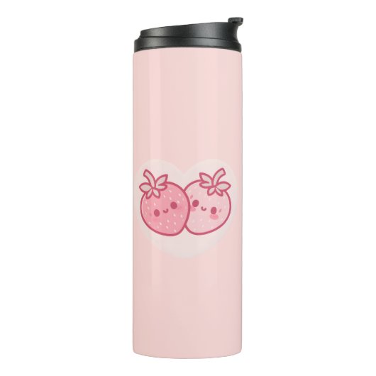 Kawaii Pink Valentines Erdbeeren Thermosbecher (Nach links gedreht)