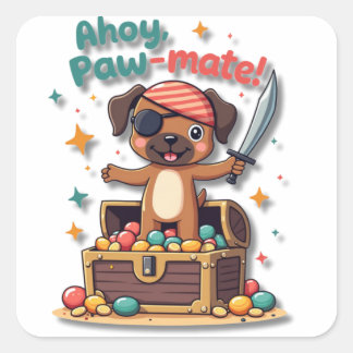 Kawaii Pirate Boxer Dog Quadratischer Aufkleber