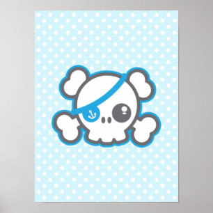 Kawaii Pirate Skull Poster Print