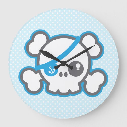 Kawaii Pirate Skull Wall Clock Große Wanduhr (Vorderseite)