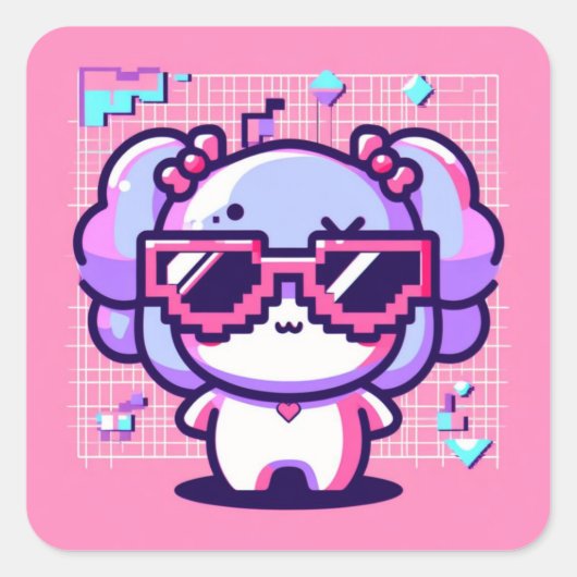 Kawaii Pixel Pal Quadratischer Aufkleber (Vorderseite)