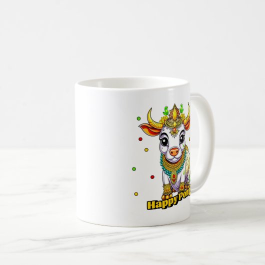 Kawaii Pongal dekorierte Kuh Kaffeetasse (VorderseiteRechts)
