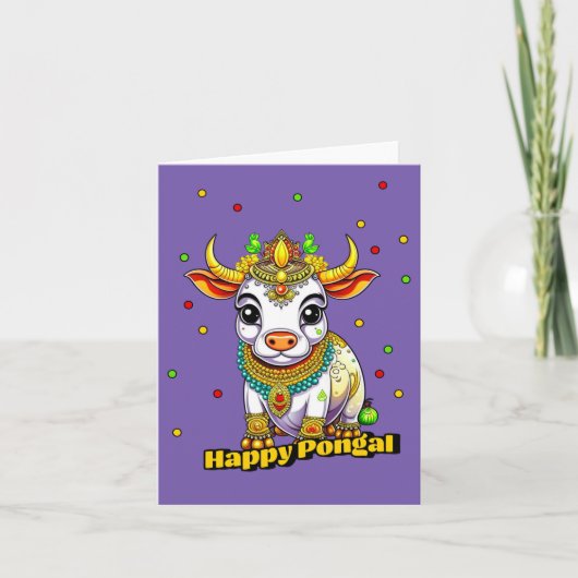 Kawaii Pongal dekorierte Kuh Karte (Vorderseite)