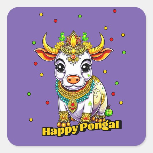 Kawaii Pongal dekorierte Kuh Quadratischer Aufkleber (Vorderseite)