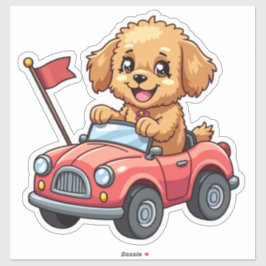 Kawaii Poodle im Spielzeugauto Aufkleber