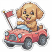 Kawaii Poodle im Spielzeugauto Aufkleber (Vorderseite)