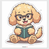 Kawaii Poodle Lesen eines Buches Aufkleber (Blatt)