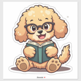 Kawaii Poodle Lesen eines Buches Aufkleber