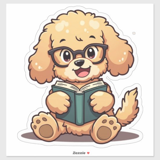 Kawaii Poodle Lesen eines Buches Aufkleber (Blatt)