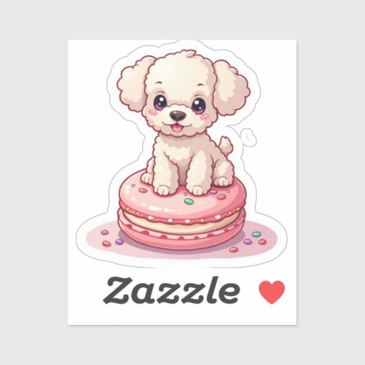 Kawaii Poodle sitzt auf Macaron Aufkleber (Blatt)