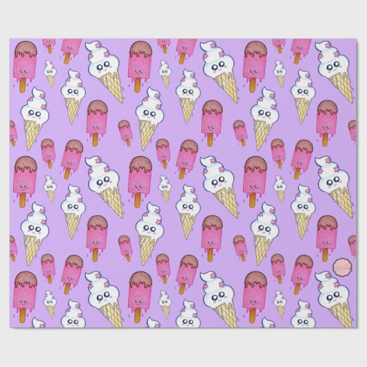 Kawaii Popsicle Ice Creme Cone Wrapping Paper Geschenkpapier (Flach)