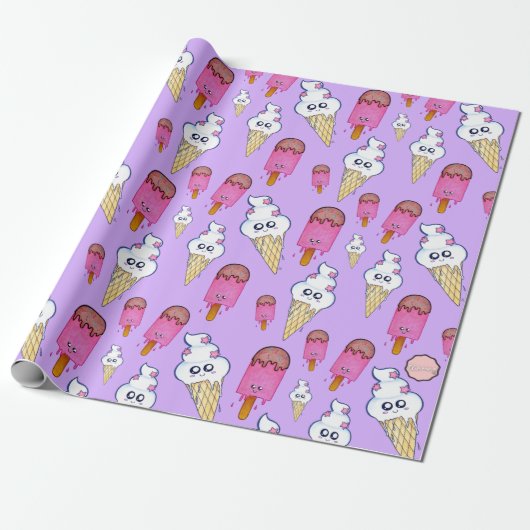 Kawaii Popsicle Ice Creme Cone Wrapping Paper Geschenkpapier (Ungerollt)
