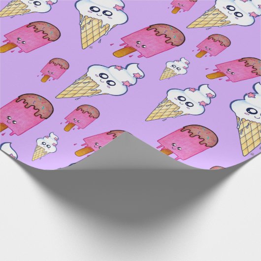 Kawaii Popsicle Ice Creme Cone Wrapping Paper Geschenkpapier (Ecke)