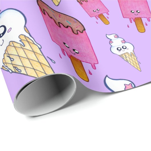 Kawaii Popsicle Ice Creme Cone Wrapping Paper Geschenkpapier (Rolleneckpunkt)
