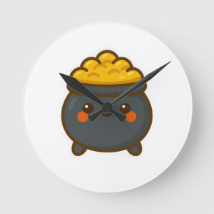 Kawaii Pot of Gold Runde Wanduhr