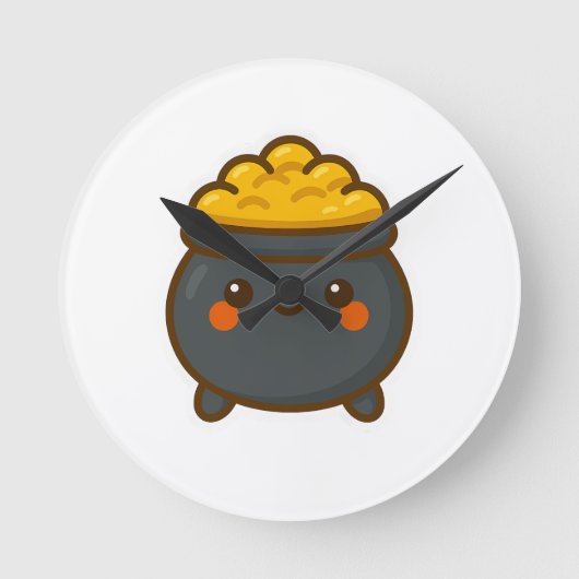 Kawaii Pot of Gold Runde Wanduhr (Vorderseite)
