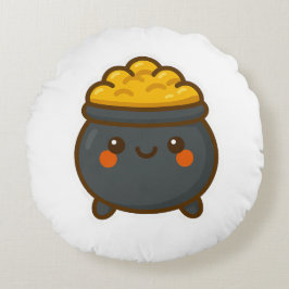 Kawaii Pot of Gold Rundes Kissen