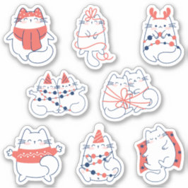 Kawaii Present Holiday Winter Kitty Vinyl Stickers Aufkleber