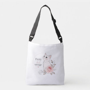 Kawaii "Pretty but Savage" Katzen-Blumentasche Tragetaschen Mit Langen Trägern
