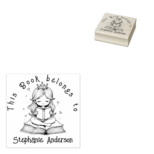 Kawaii Princess Book Reading Crown Hearts Library Gummistempel (Stempel)