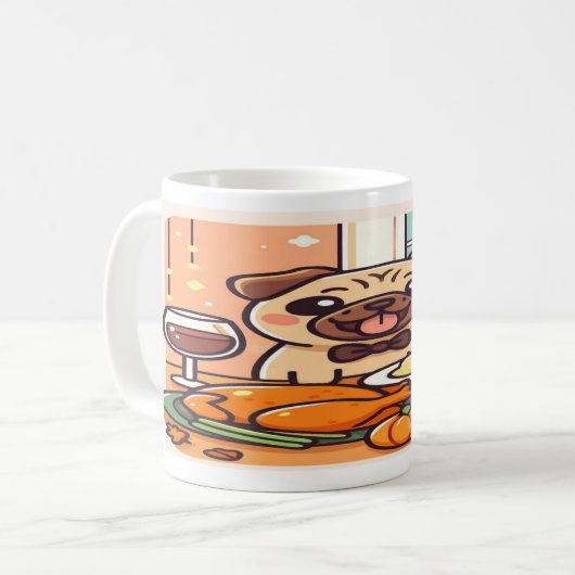 Kawaii Pugsgiving Mug – Feast Mode Activated! Kaffeetasse (Vorderseite Links)