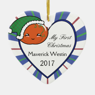 Kawaii Pumpkin Basket (Junge) Weihnachten 2017 Keramik Ornament
