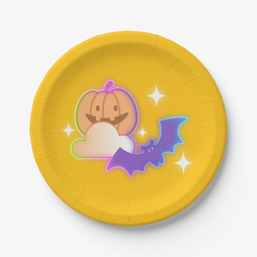 Kawaii Pumpkin & Bat Halloween Papierplatte Pappteller (Vorderseite)