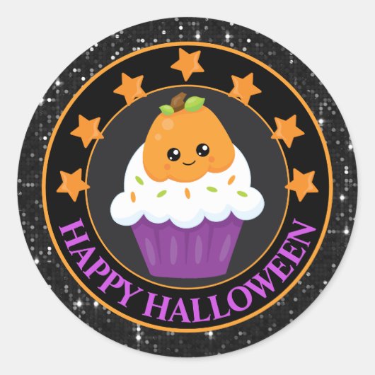 Kawaii Pumpkin Halloween Cupcake Runder Aufkleber (Vorderseite)