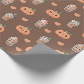 Kawaii Pumpkin Spice Latte Fall Wrap Geschenkpapier (Ecke)