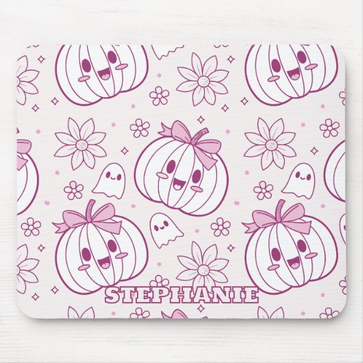 Kawaii Pumpkins, Geister und Blume Mousepad (Vorne)