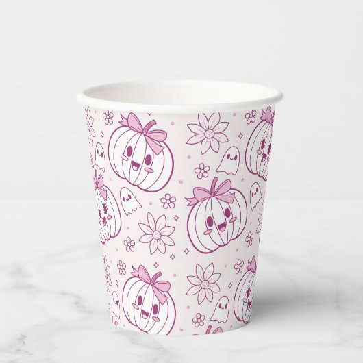 Kawaii Pumpkins, Geister und Blume Pappbecher (Vorderseite)
