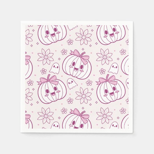 Kawaii Pumpkins, Geister und Blume Serviette (Vorderseite)
