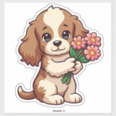 Kawaii Pup Holding-Blume Aufkleber (Blatt)