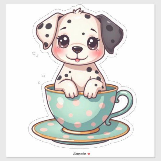 Kawaii Pup in einem Cup Aufkleber (Blatt)