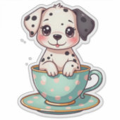 Kawaii Pup in einem Cup Aufkleber (Vorderseite)