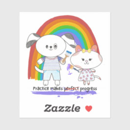 Kawaii pup & kitty Practice macht Fortschritte Aufkleber