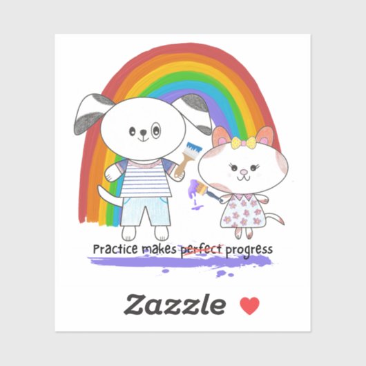 Kawaii pup & kitty Practice macht Fortschritte Aufkleber (Blatt)