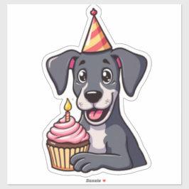 Kawaii Pup mit Birthday Cupcake Aufkleber