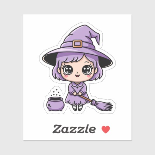 Kawaii Purple Witch Halloween Sticker (Blatt)