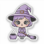 Kawaii Purple Witch Halloween Sticker (Vorderseite)
