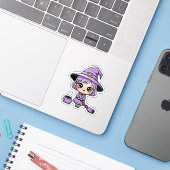 Kawaii Purple Witch Halloween Sticker (Laptop mit iPhone)