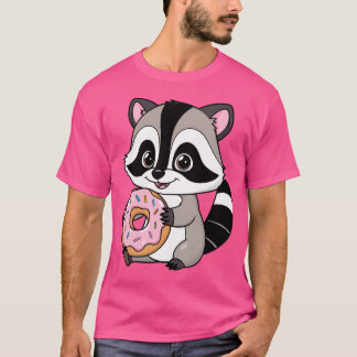 Kawaii Raccoon Holding Donut Niedlich Lächelnder C T-Shirt