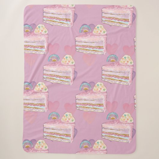 Kawaii Rainbow Cake Pattern - Pastel Lila Sherpadecke (Vorderseite)